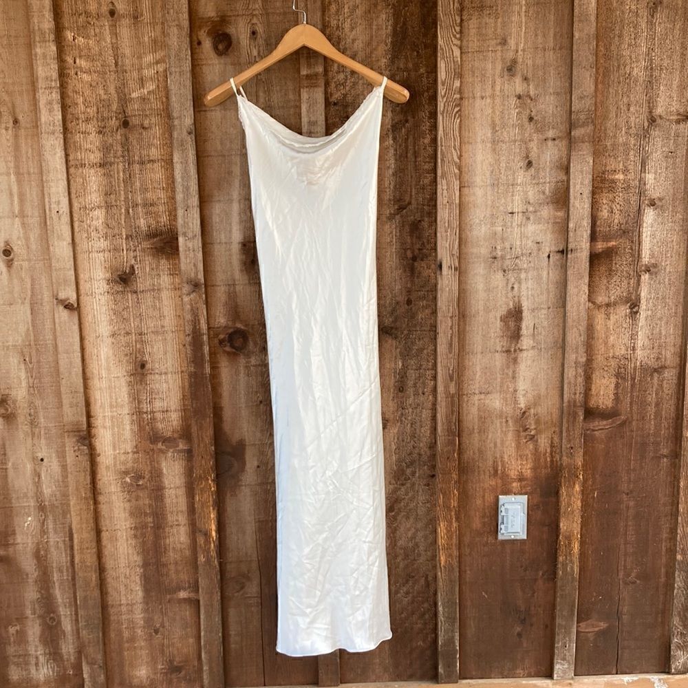 Satin Long Lace-up Slip Nightgown/lingerie with Slit